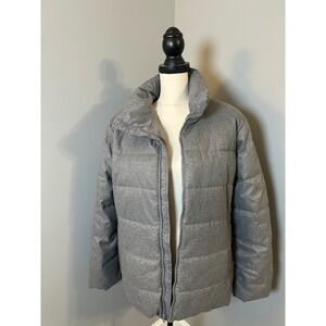 Old Navy Womens Gray Puffer Jacket Quilted Stand Collar Full Zip XL